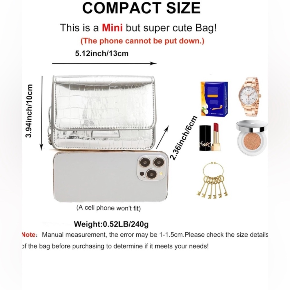 Silver Croc-Embossed Mini Hand Bag